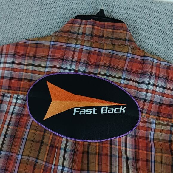 Cinch Fast Back Ropes Shirt Mens Large Red Plaid Pressed Patched Western Rodeo - Picture 9 of 11